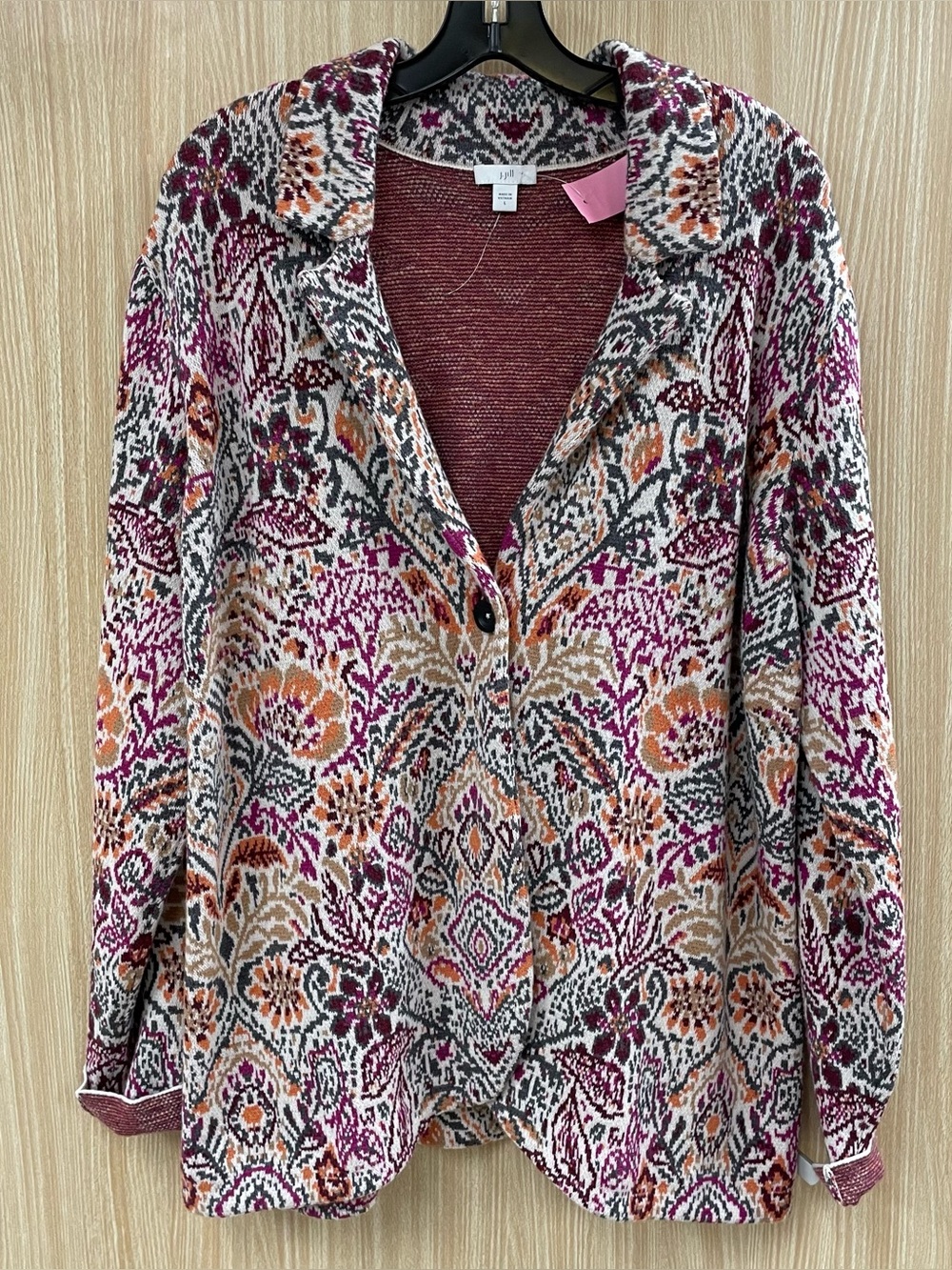 J.jill beige print cardigan size large